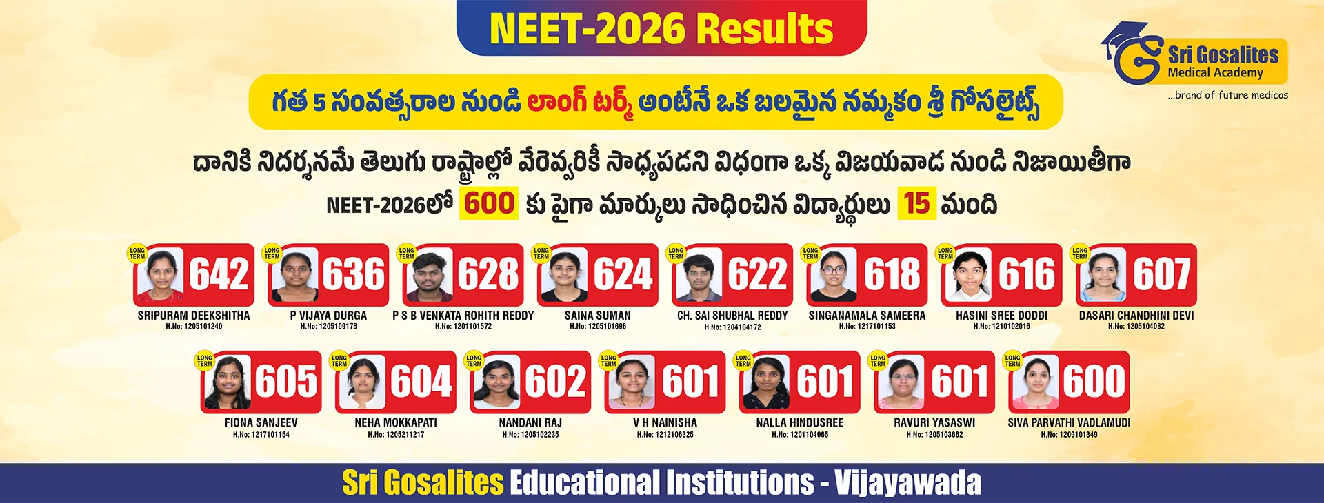 NEET 2026 Toppers From Sri Gosalites